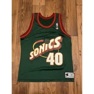 Vintage CHAMPION Shawn Kemp Seattle Sonics Supersonics Jersey 90s Green Sz 44